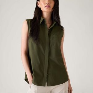 Athleta XL Everlasting Tank Aspen Olive Button Up Minimal Fall Relaxed Fit